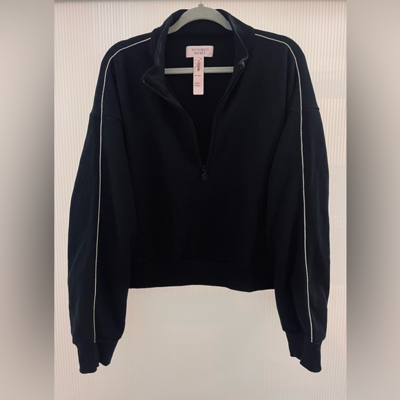 NWT Victoria’s Secret Black Rhinestone Oversized Half Zip Pullover | Size XXL - Picture 3 of 11